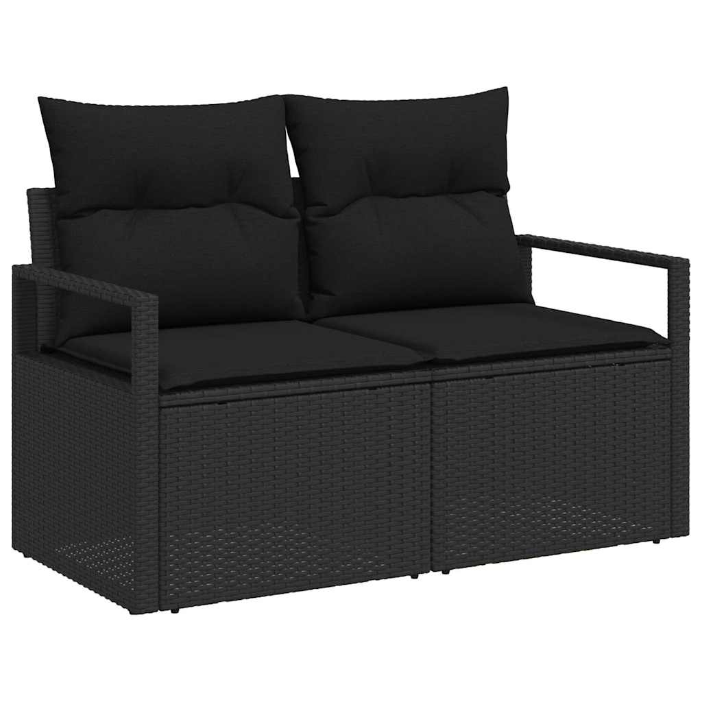 Garten-Sofa-Set mit Speicher 7 pcs Schwarz Poly Rattan